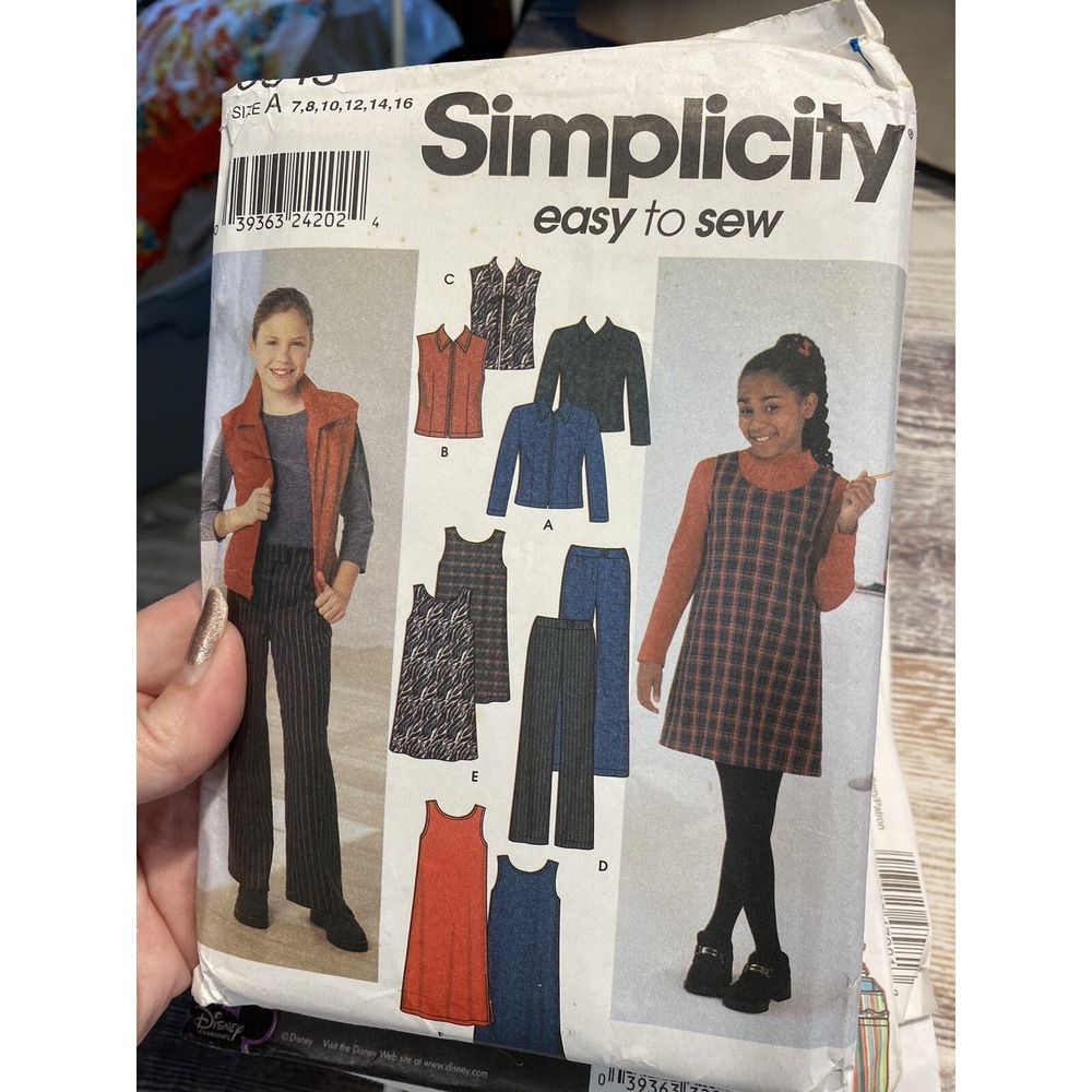 Simplicity 9345 Girls Sewing Pattern Size 7-16 Vest Shirt Pants Dress Uncut 2000